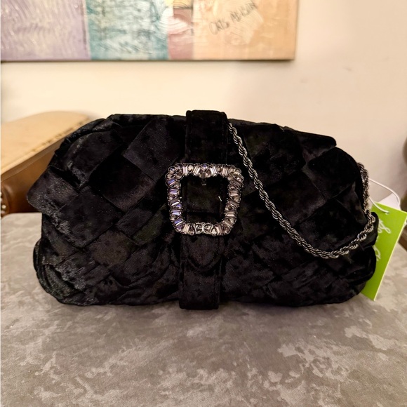 New Sam Edelman Brit Frame Velvet Black Clutch - Picture 3 of 11